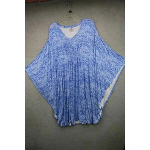 Natori Blue and White Floral Cover-Up-Size Medium-Beachy- Soft-Batwing Sleeves